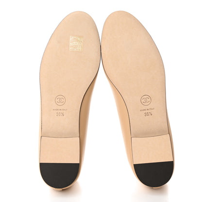 Chanel Lambskin Cap Toe CC Ballerina Flats 38.5 Beige Black 5 of 11