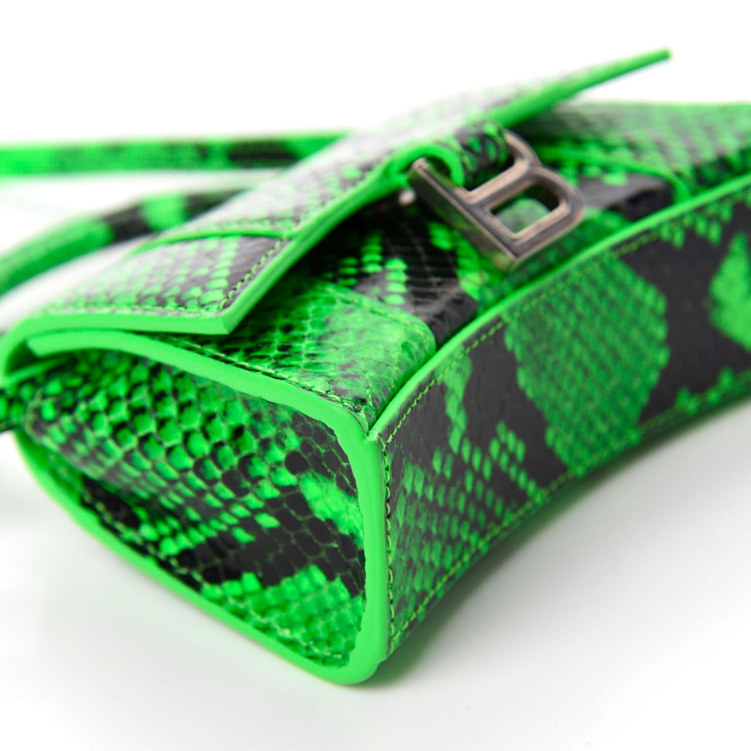 Balenciaga Shiny Calfskin Python Effect Hourglass Top Handle Bag Mini Fluo Green Black 6 of 10