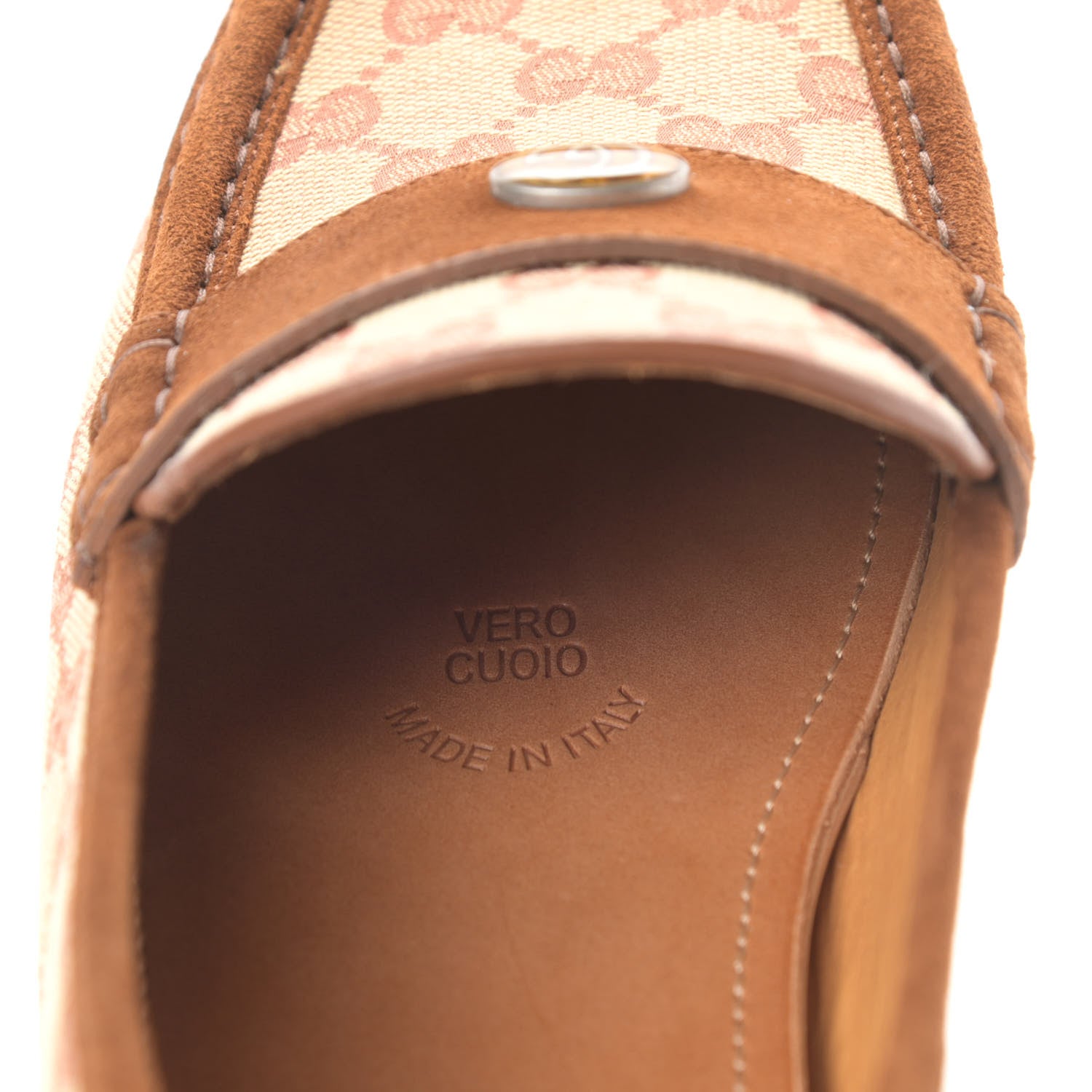 Gucci GG Monogram Suede Mens Driver Loafers 8 Beige Ruggine Cuir 9 of 10