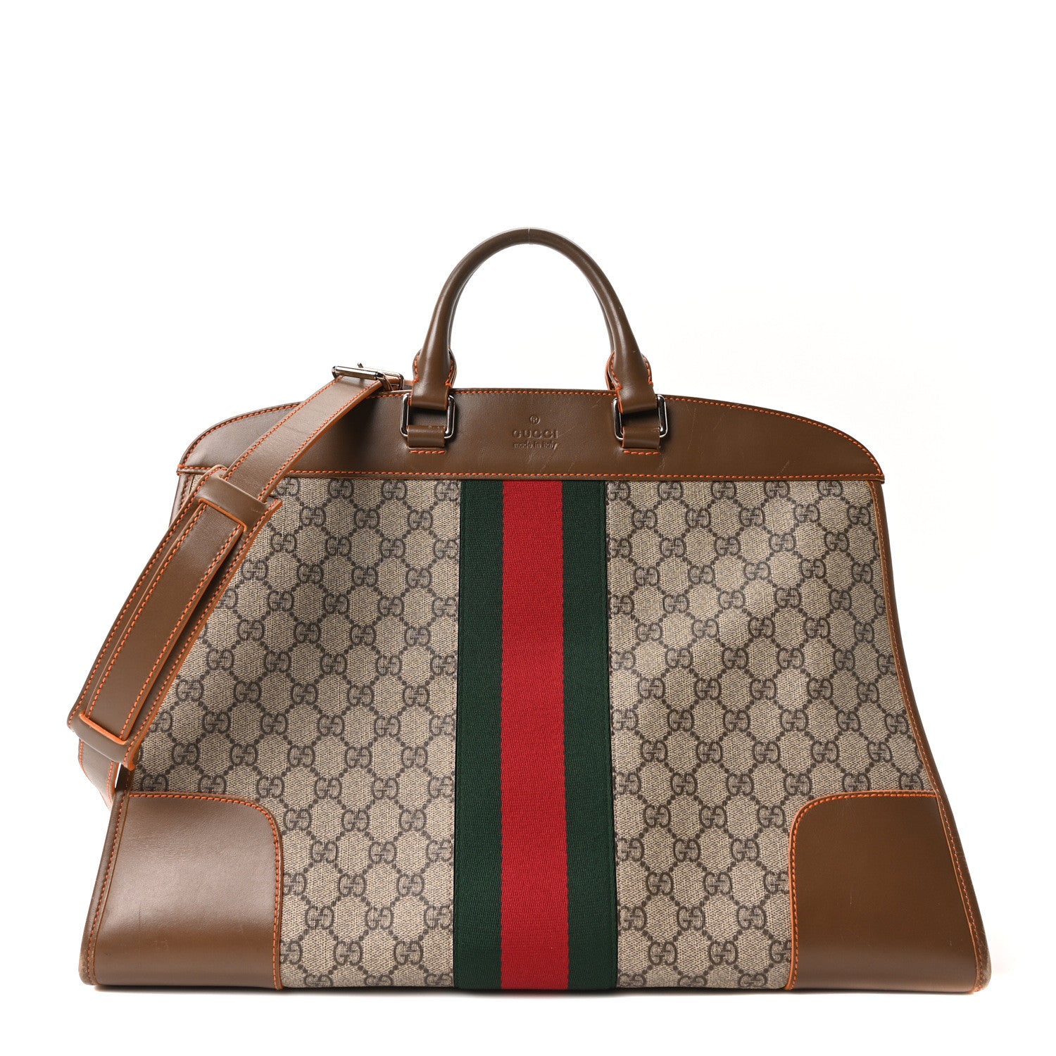 Gucci GG Supreme Monogram Medium Web Duffle Beige Brown Orange 1 of 10