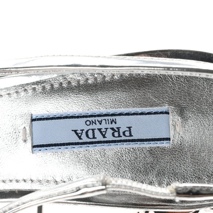 Prada Spazzolato Triangle Logo Slingback 90mm Pumps 37 Argento 8 of 8