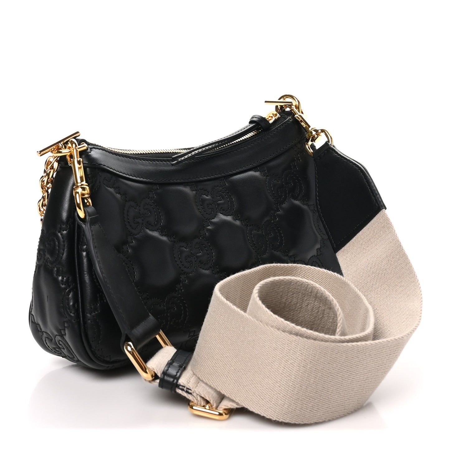 Calfskin GG Matelasse Chain Handbag Black Natural