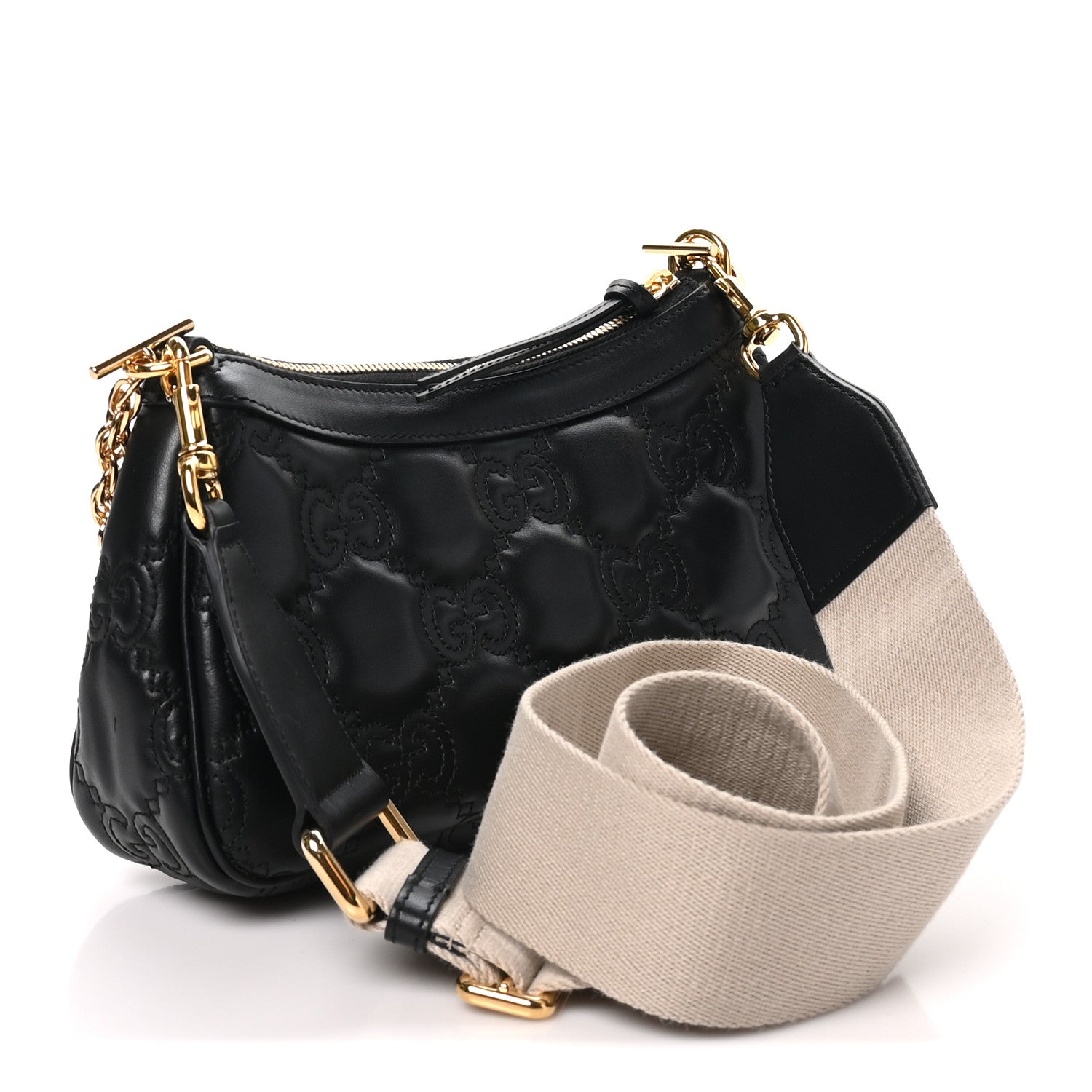 Gucci Calfskin GG Matelasse Chain Handbag Black Natural 2 of 10