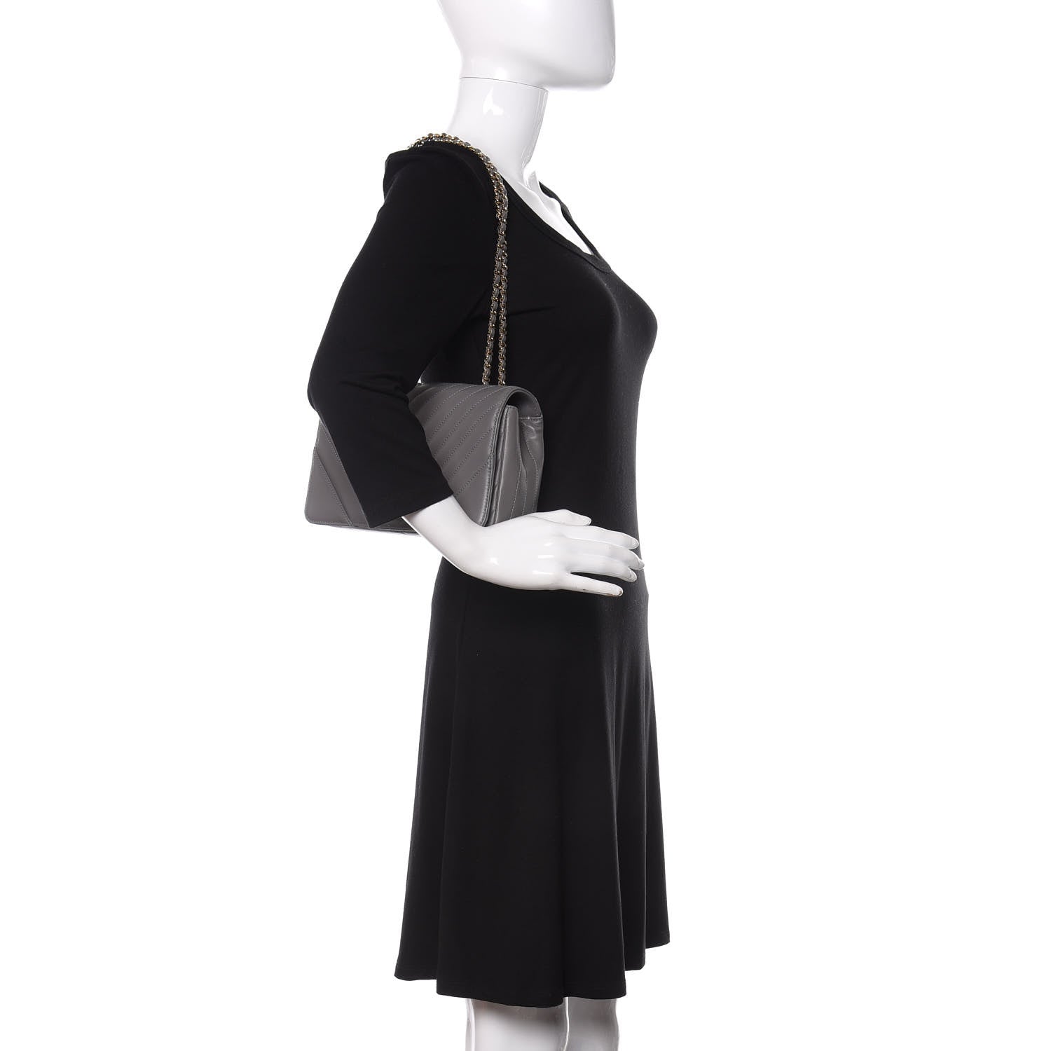 Chanel Calfskin Chevron Quilted Mini Statement Flap Grey 2 of 11