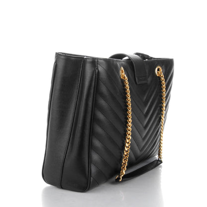 Saint Laurent Grain De Poudre Matelasse Chevron Monogram Shopping Bag Black 3 of 7