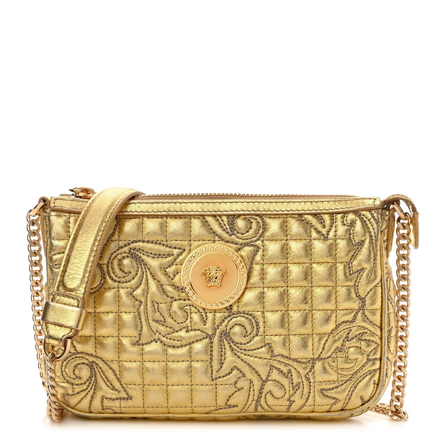 Versace Metallic Nappa Barocco Quilted Medusa Chain Crossbody Gold 1 of 9