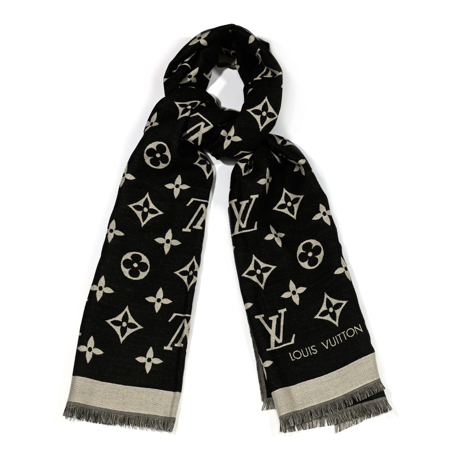 Silk Wool Monogram Miss LV Stole Black