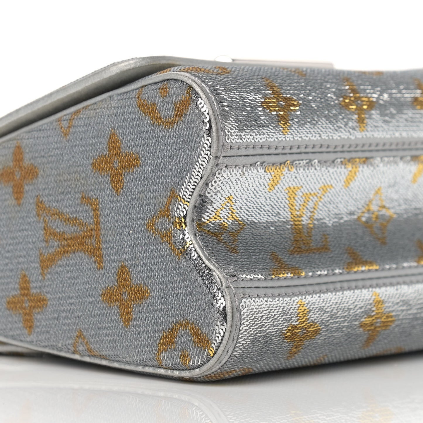 Sequins Monogram Twist Shoulder Bag PM Gold Silver