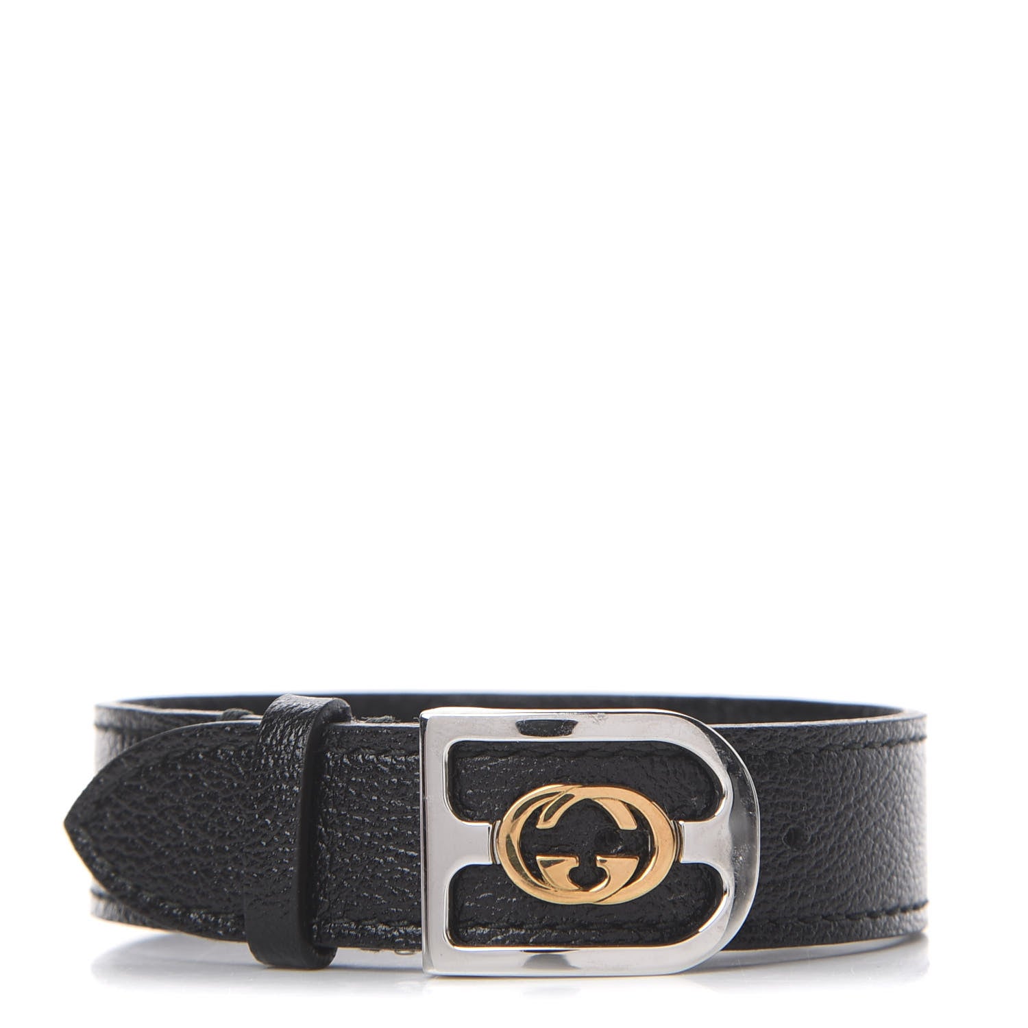 Gucci Stainless Steel 18K Yellow Gold Calfskin Interlocking G Bracelet Black 1 of 3