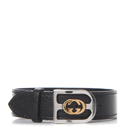 Gucci Stainless Steel 18K Yellow Gold Calfskin Interlocking G Bracelet Black 1 of 3