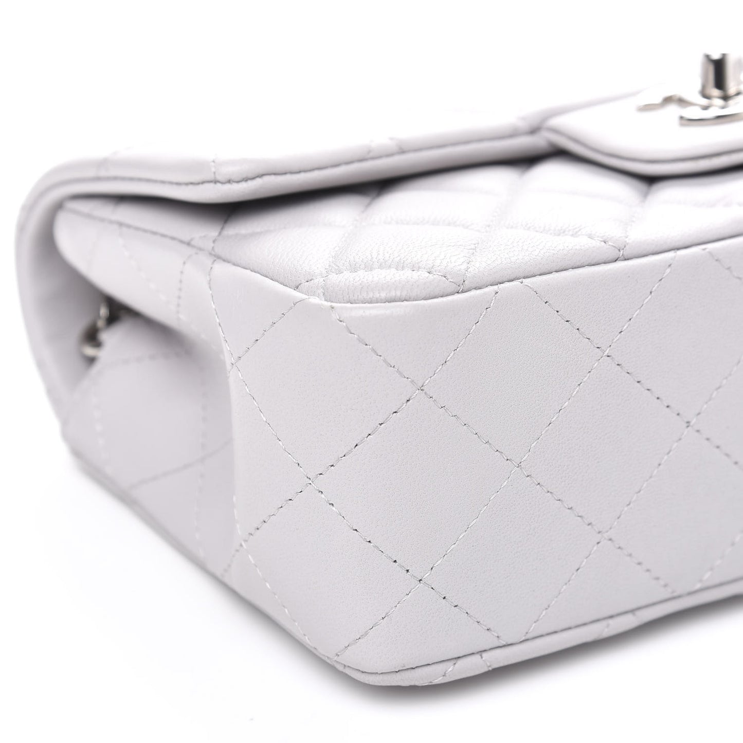 Lambskin Quilted Mini Rectangular Flap Grey