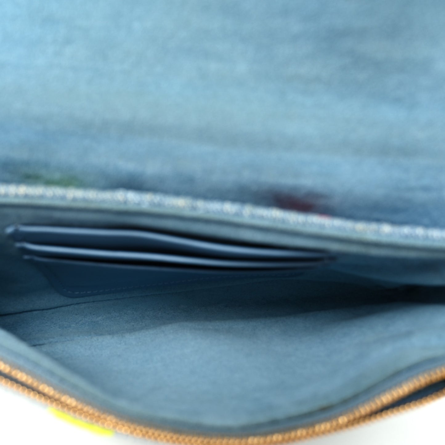 Embroidered Monogram Denim New Wave Chain Pochette Blue