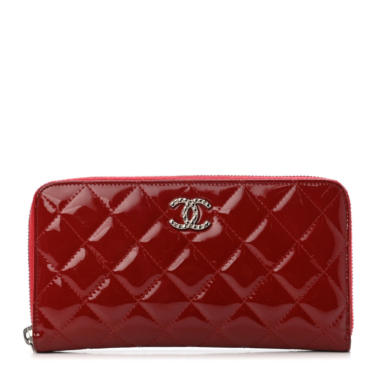Patent Quilted Brilliant Zip Around Wallet Red