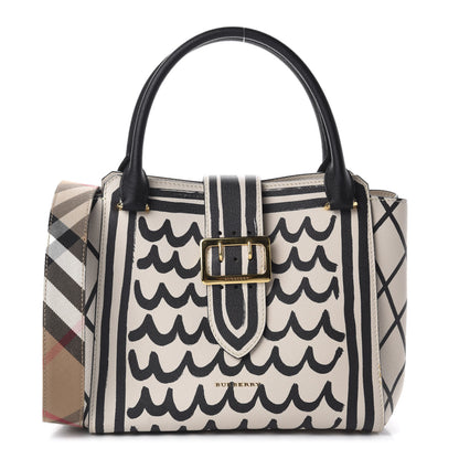 Burberry Soft Grain Calfskin L'oeil Print Medium Buckle Tote Limestone 1 of 12