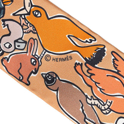 Hermes Silk Mille Et Un Lapins Twilly Beige Dore Abricot White 4 of 4