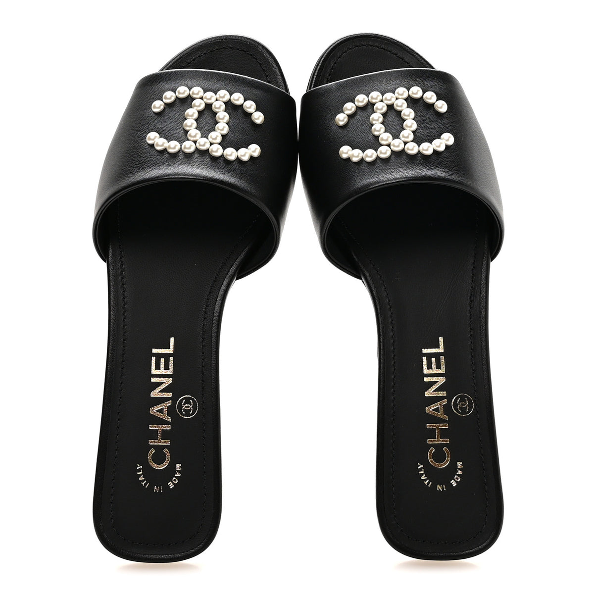 Chanel Lambskin Pearl CC Sandals 36.5 Black 2 of 9