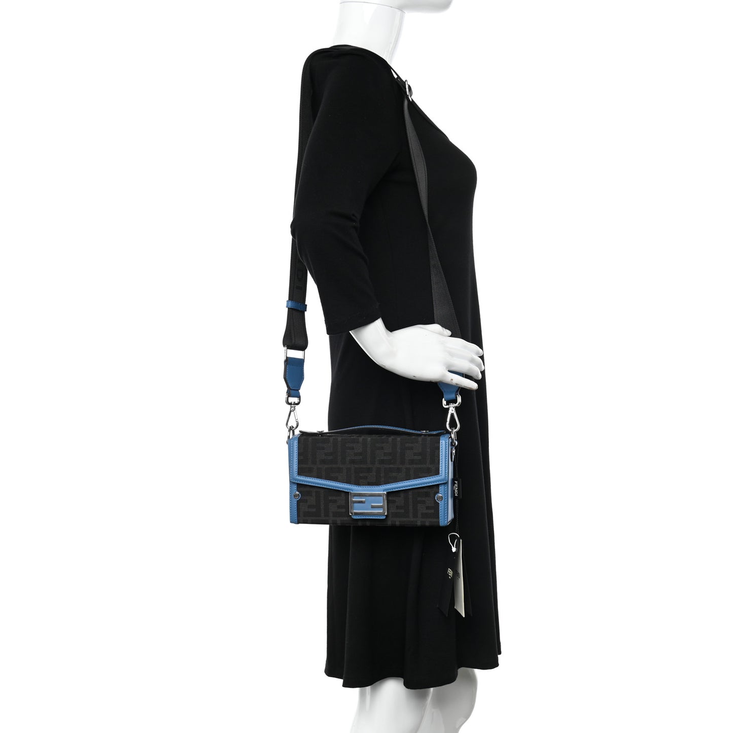 Recycled Fabric Jacquard Vitello King FF 1974 Baguette Soft Trunk Asfalto Black Fiordaliso