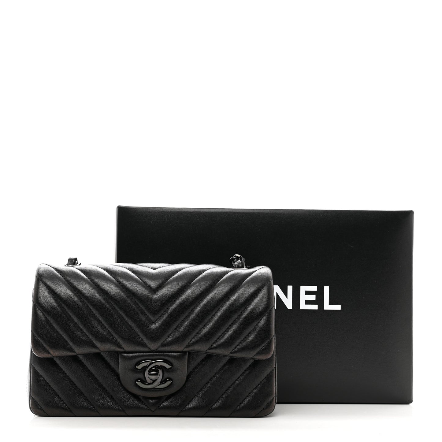 Lambskin Chevron Quilted Mini Rectangular Flap So Black