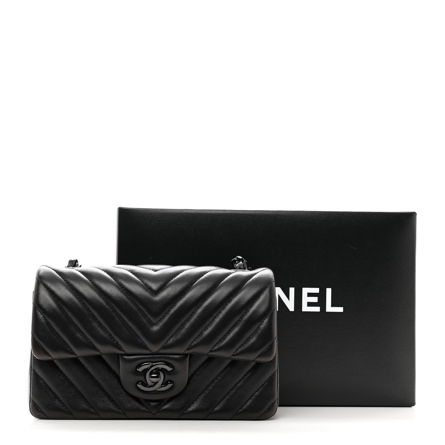Chanel Lambskin Chevron Quilted Mini Rectangular Flap So Black 12 of 12