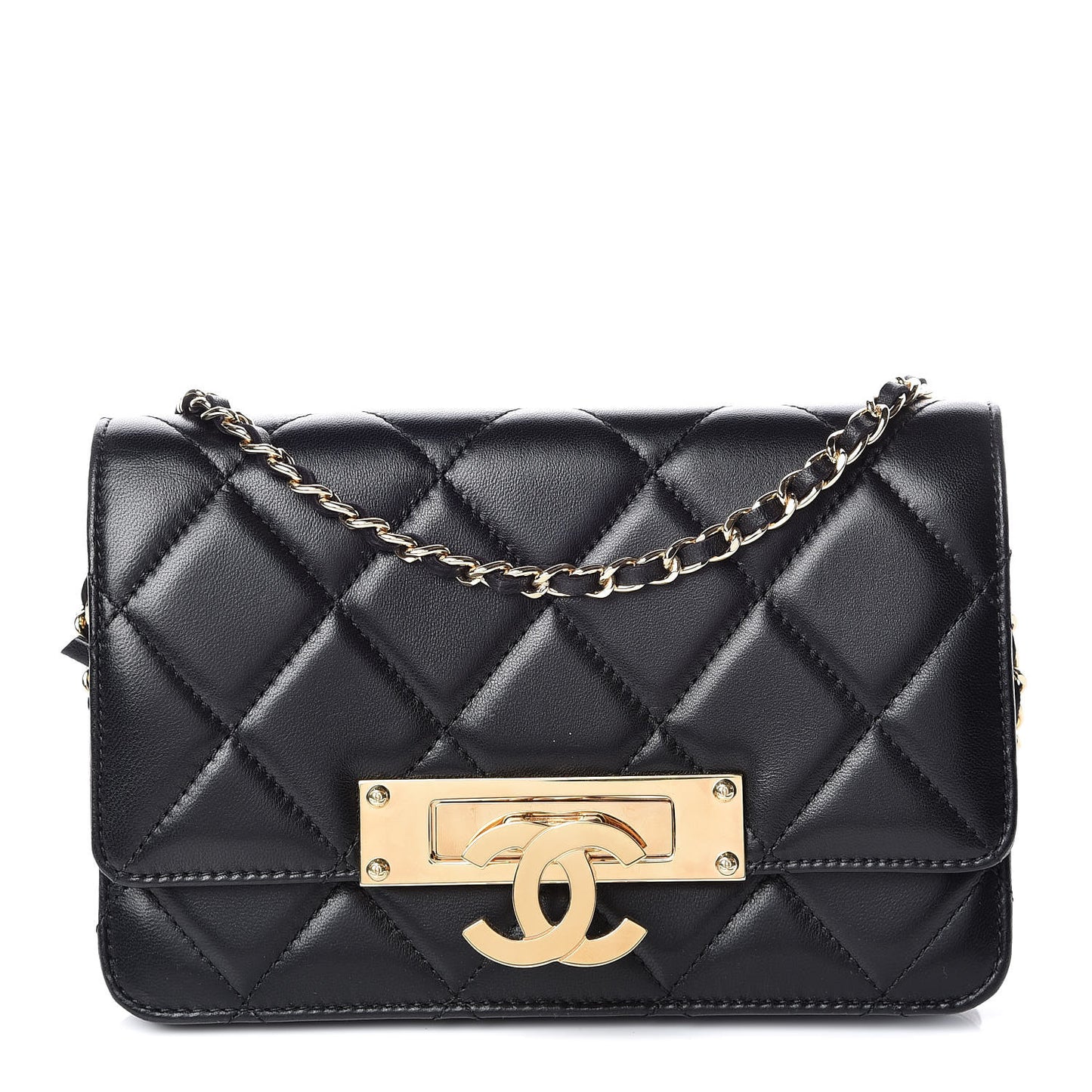 Lambskin Quilted Golden Class Wallet on Chain WOC Black