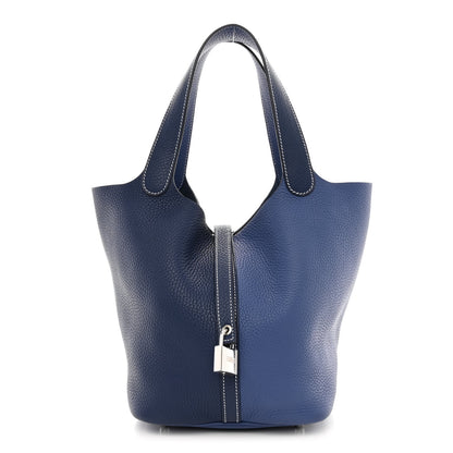 Hermes Taurillon Clemence Casaque Picotin Lock 22 MM Bleu Saphir Bleu Brighton 1 of 10