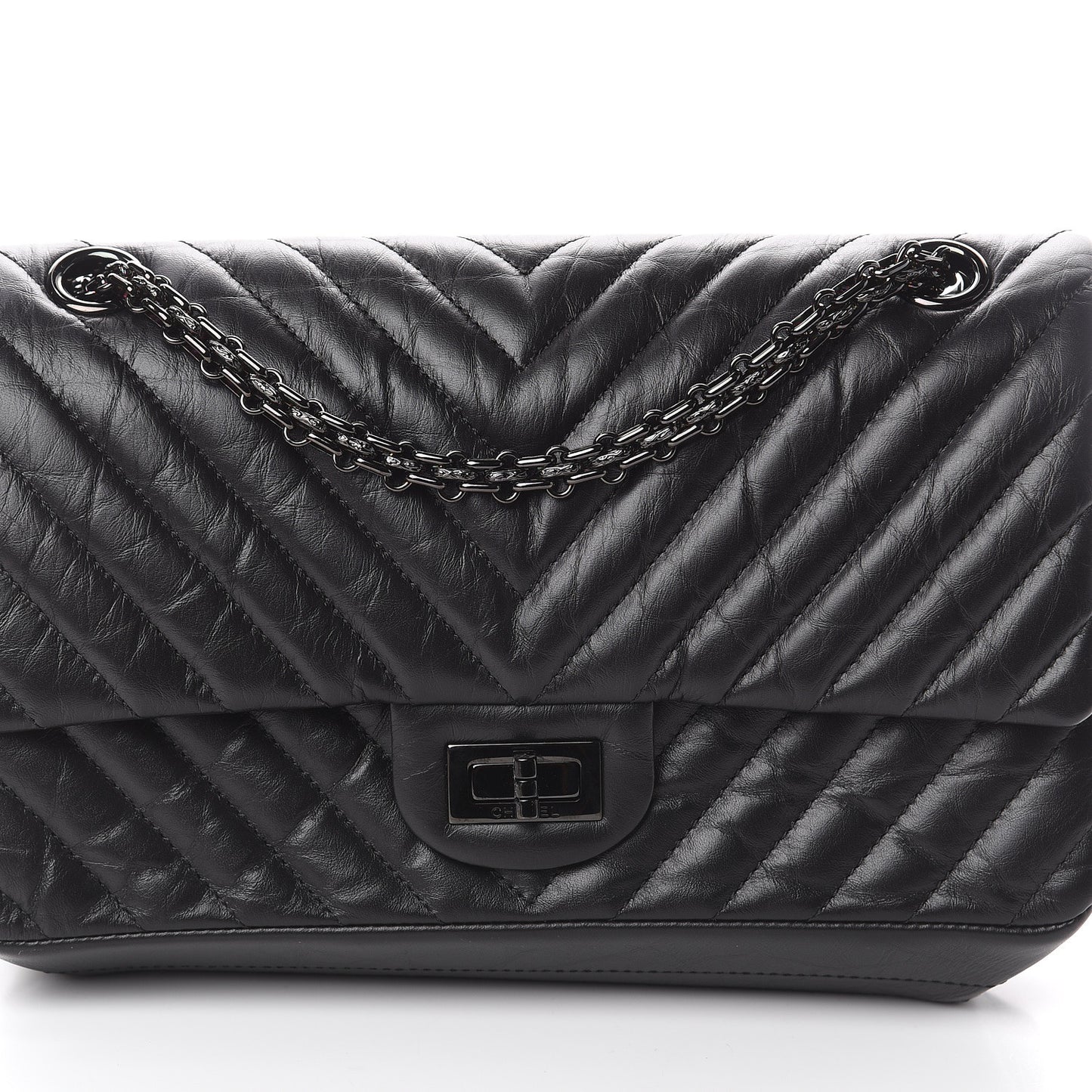 Aged Calfskin Chevron Quilted 2.55 Reissue 225 Flap So Black