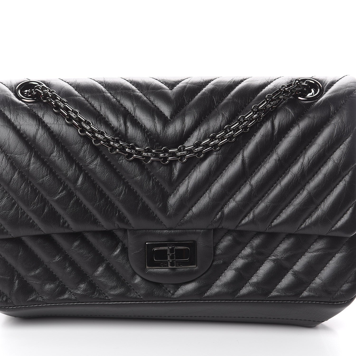 Chanel Aged Calfskin Chevron Quilted 2.55 Reissue 225 Flap So Black 6 of 8