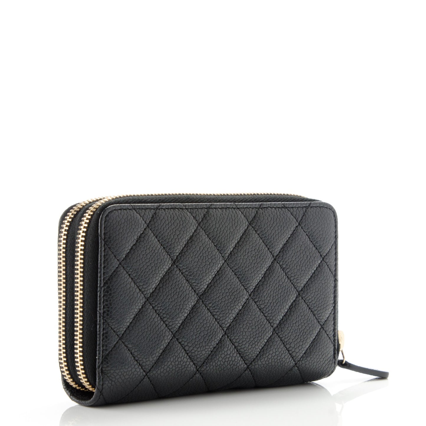 Caviar Quilted Large Gusset Double Zip Around Wallet Black