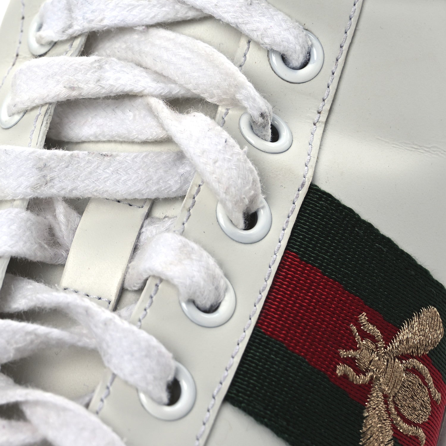 Gucci Calfskin Ayers Bee Embroidered Womens Ace Sneakers 37 White Green 16 of 17