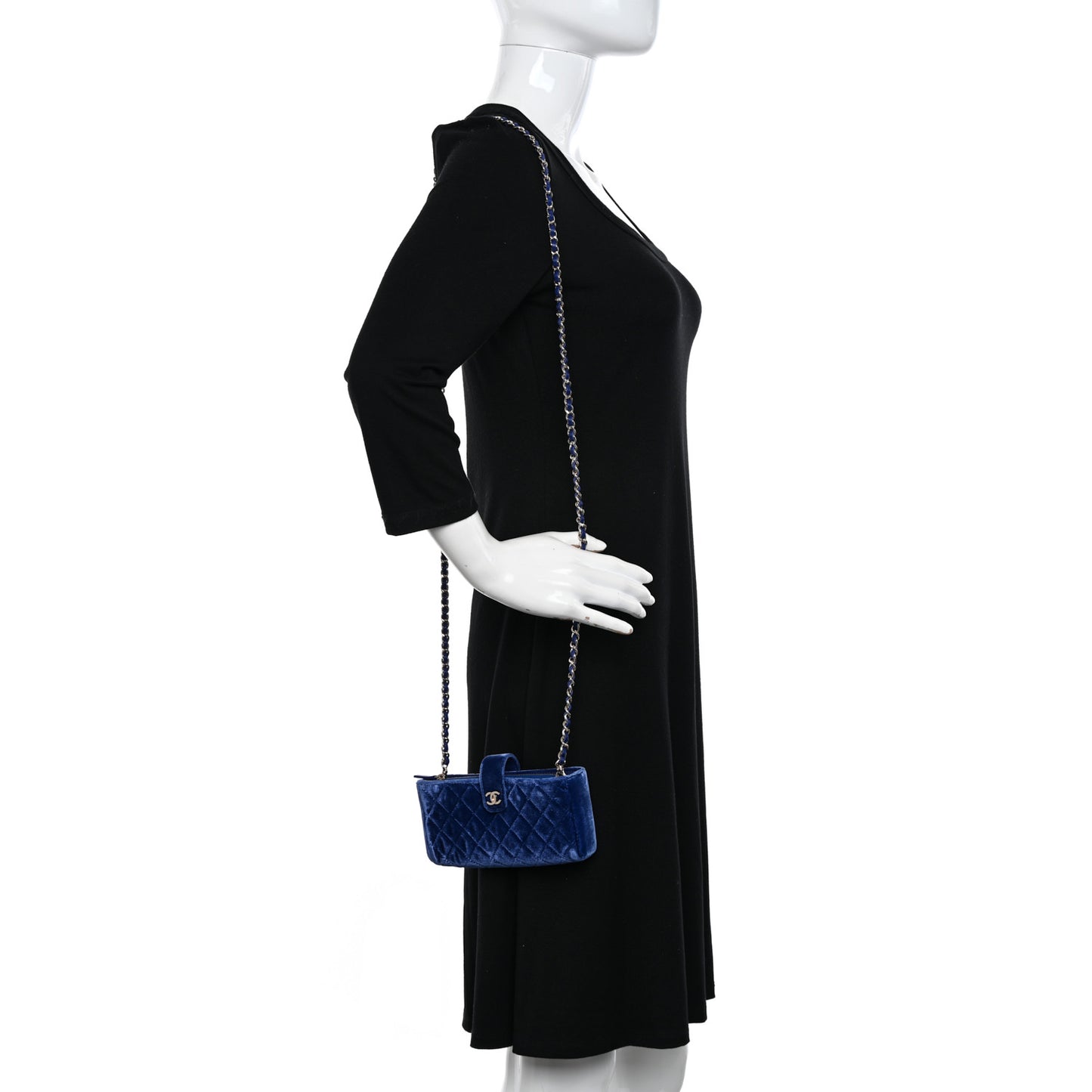 Velvet Quilted Mini Phone Holder Crossbody Bag Blue