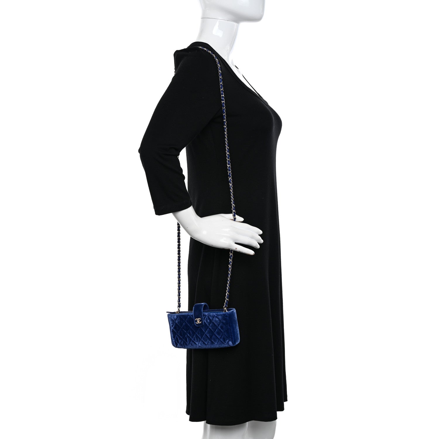 Chanel Velvet Quilted Mini Phone Holder Crossbody Bag Blue 2 of 12