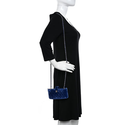Chanel Velvet Quilted Mini Phone Holder Crossbody Bag Blue 2 of 12