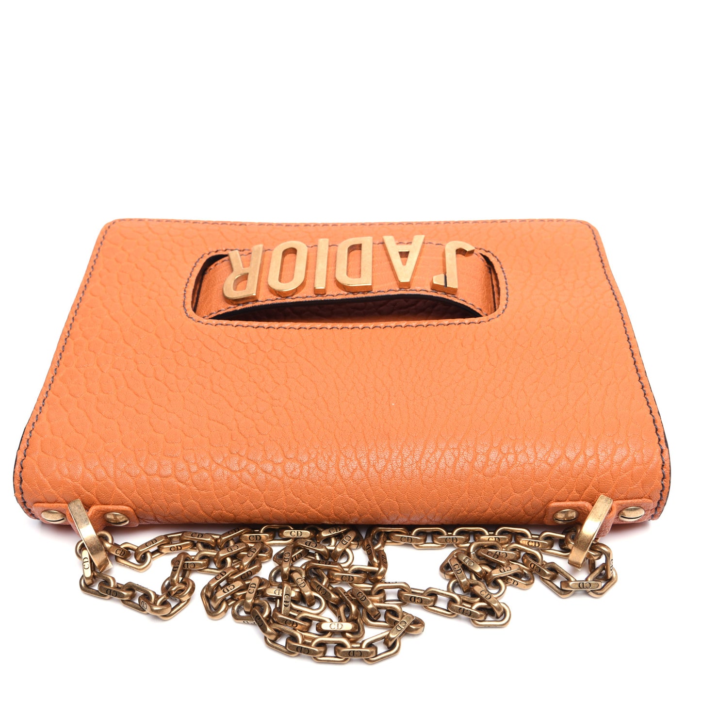 Canyon Grained Lambskin J'Adior Chain Flap Bag Orange