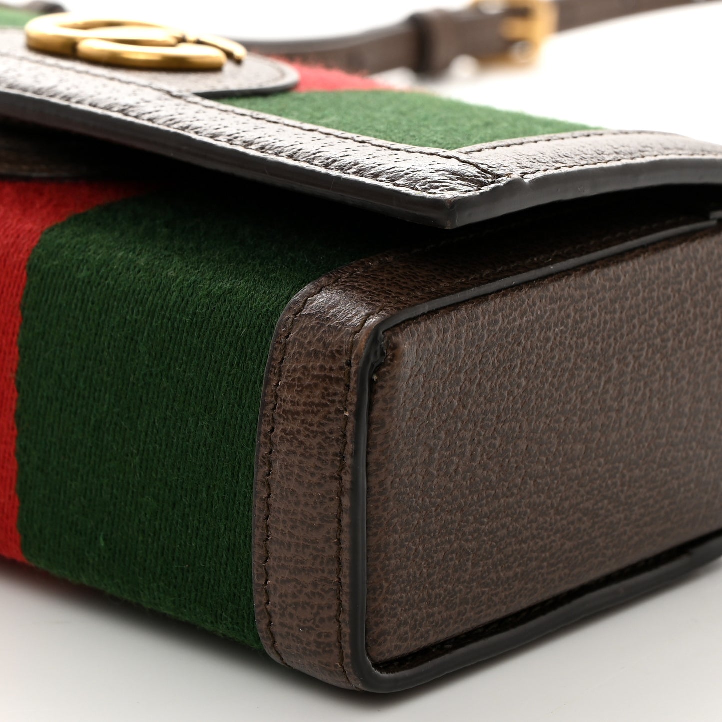 Web Textured Dollar Calfskin Mini Double G Shoulder Bag Green Red New Acero