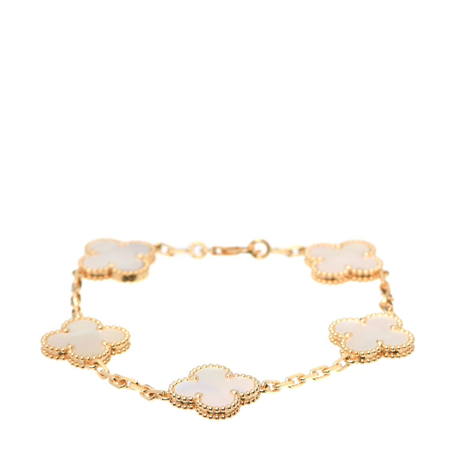 Van Cleef & Arpels 18K Yellow Gold Mother of Pearl 5 Motifs Vintage Alhambra Bracelet 1 of 7
