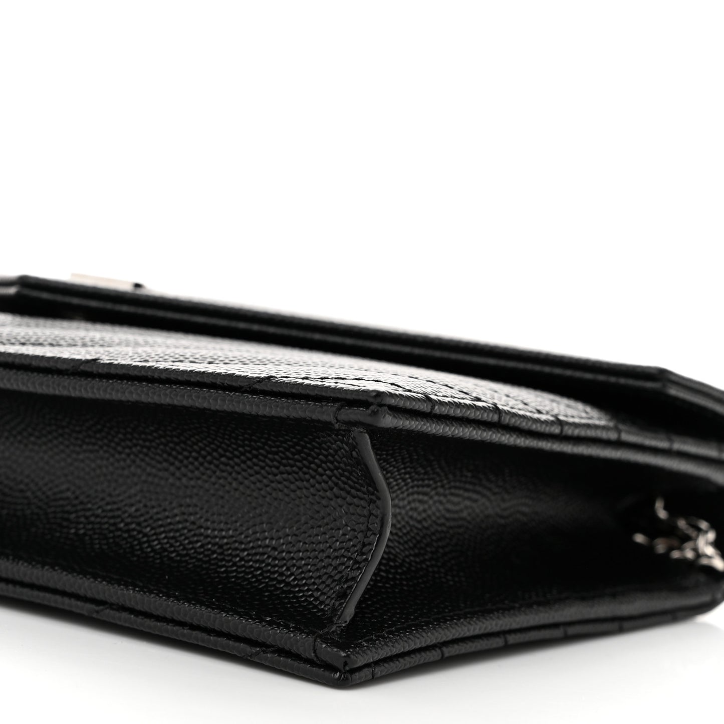 Grain De Poudre Matelasse Chevron Monogram Envelope Chain Wallet Black