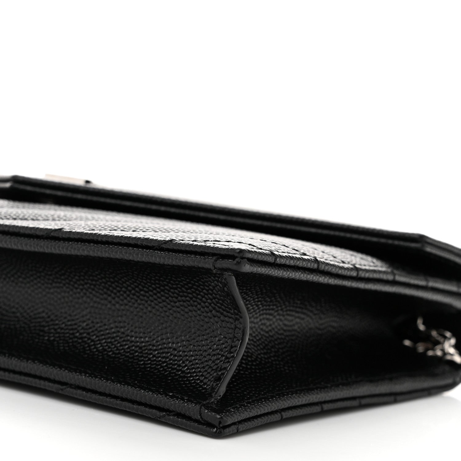Saint Laurent Grain De Poudre Matelasse Chevron Monogram Envelope Chain Wallet Black 10 of 11