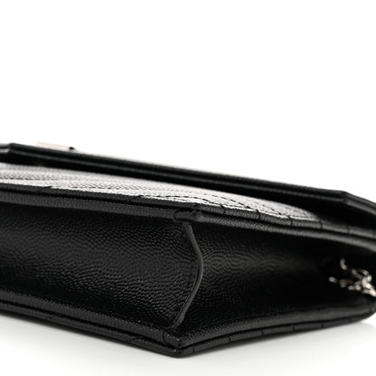 Saint Laurent Grain De Poudre Matelasse Chevron Monogram Envelope Chain Wallet Black 10 of 11