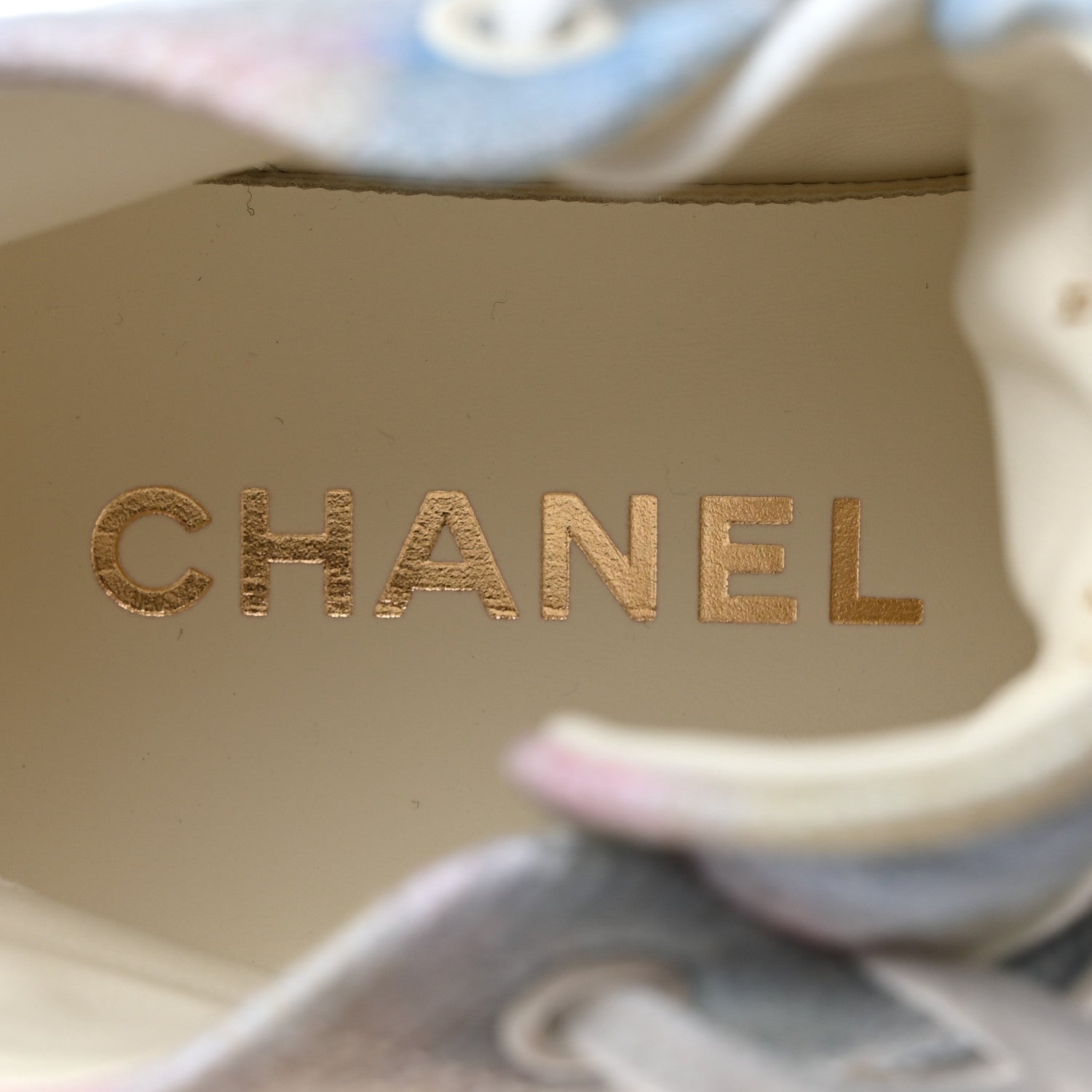 Chanel Printed Fabric Quilted High Top Sneakers 38 Green Pink Blue 6 of 9