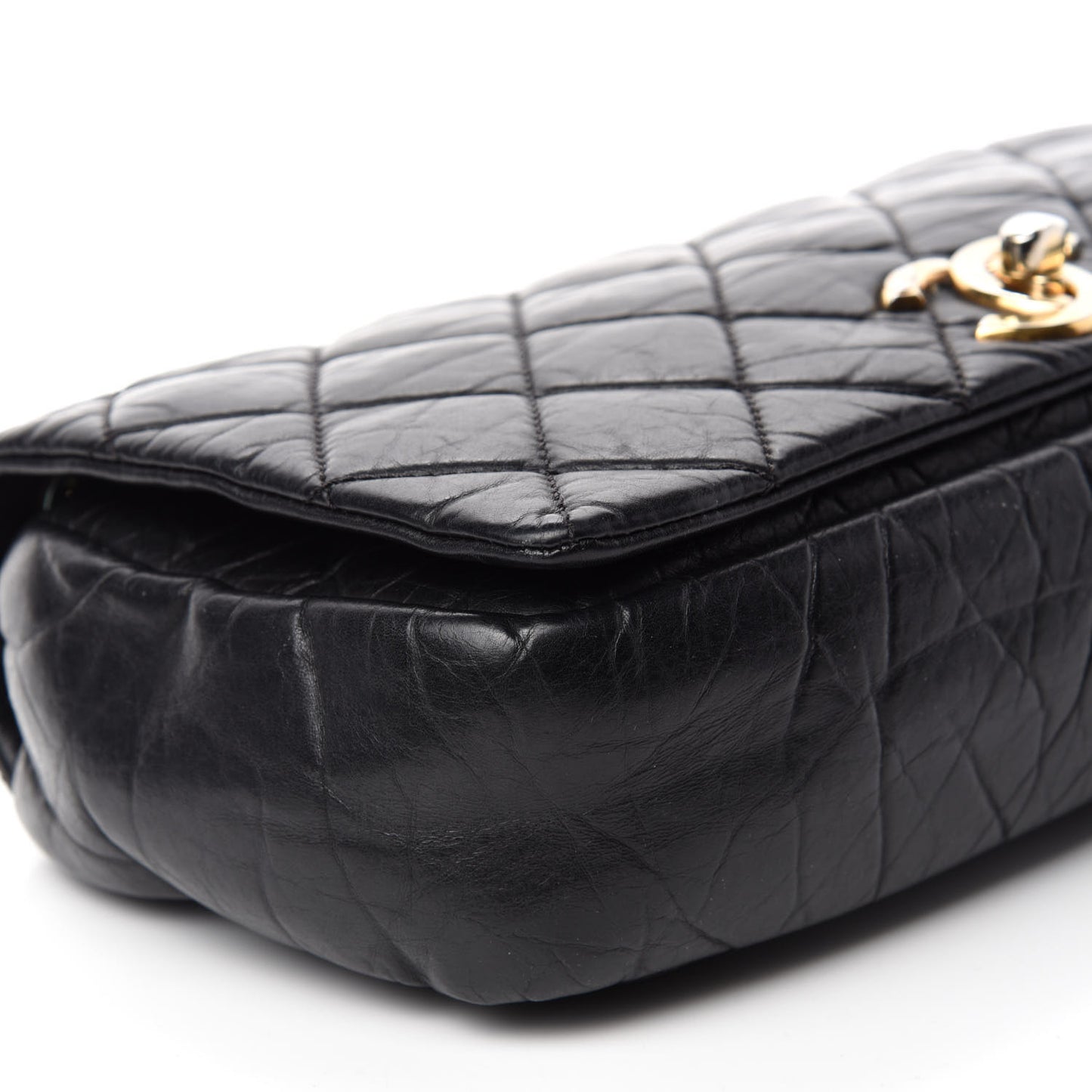 Aged Calfskin Quilted Medium Pondichery Flap Black