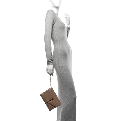Saint Laurent Grain De Poudre Matelasse Chevron Monogram Envelope Clutch Dark Beige 2 of 11