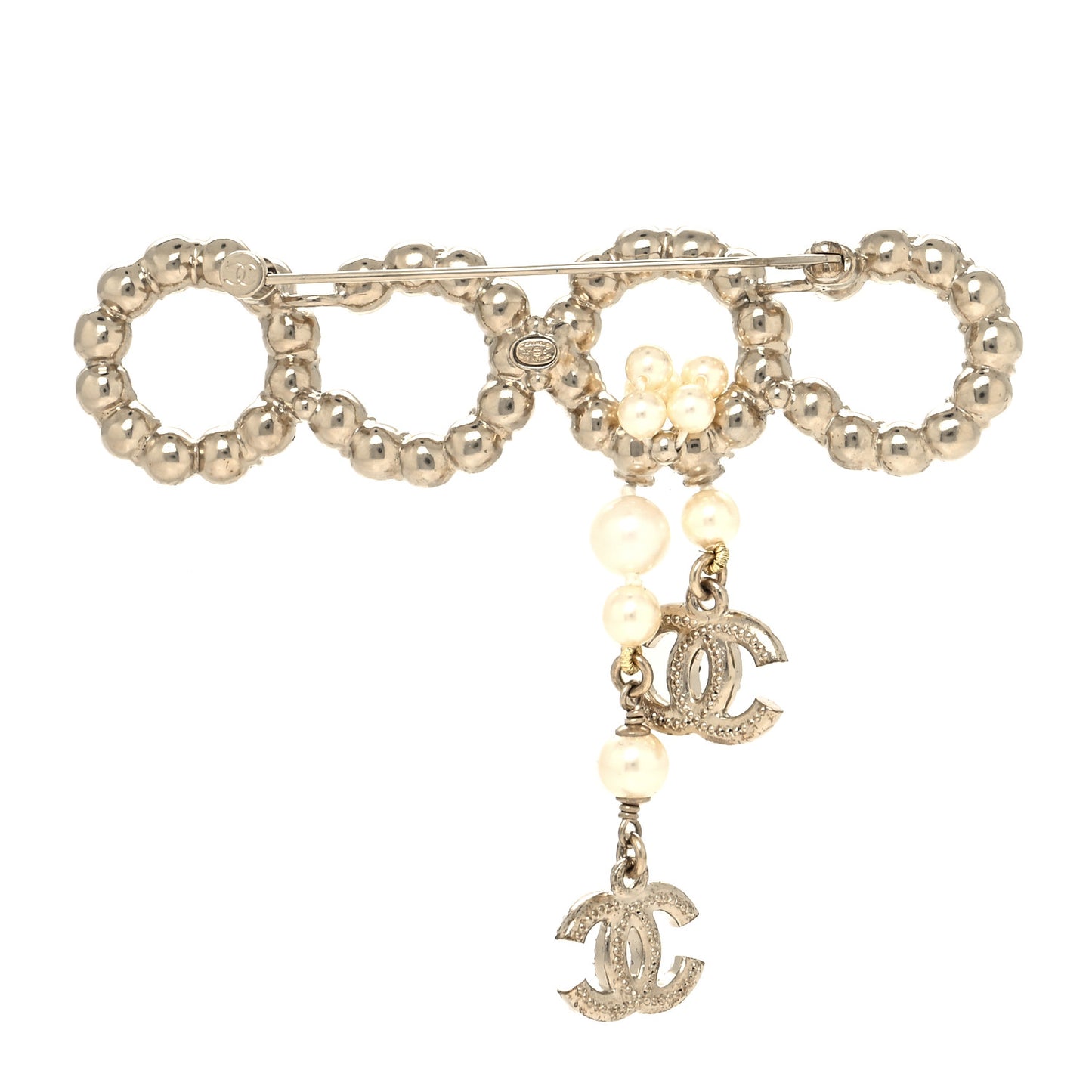 Pearl Crystal Coco Dangling Brooch Gold