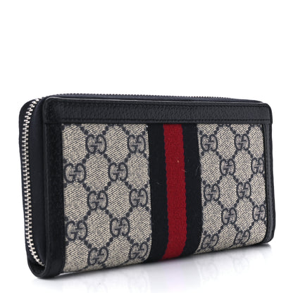 Gucci GG Supreme Monogram Textured Dollar Calfskin Web Ophidia Zip Around Wallet Beige Blue 2 of 10