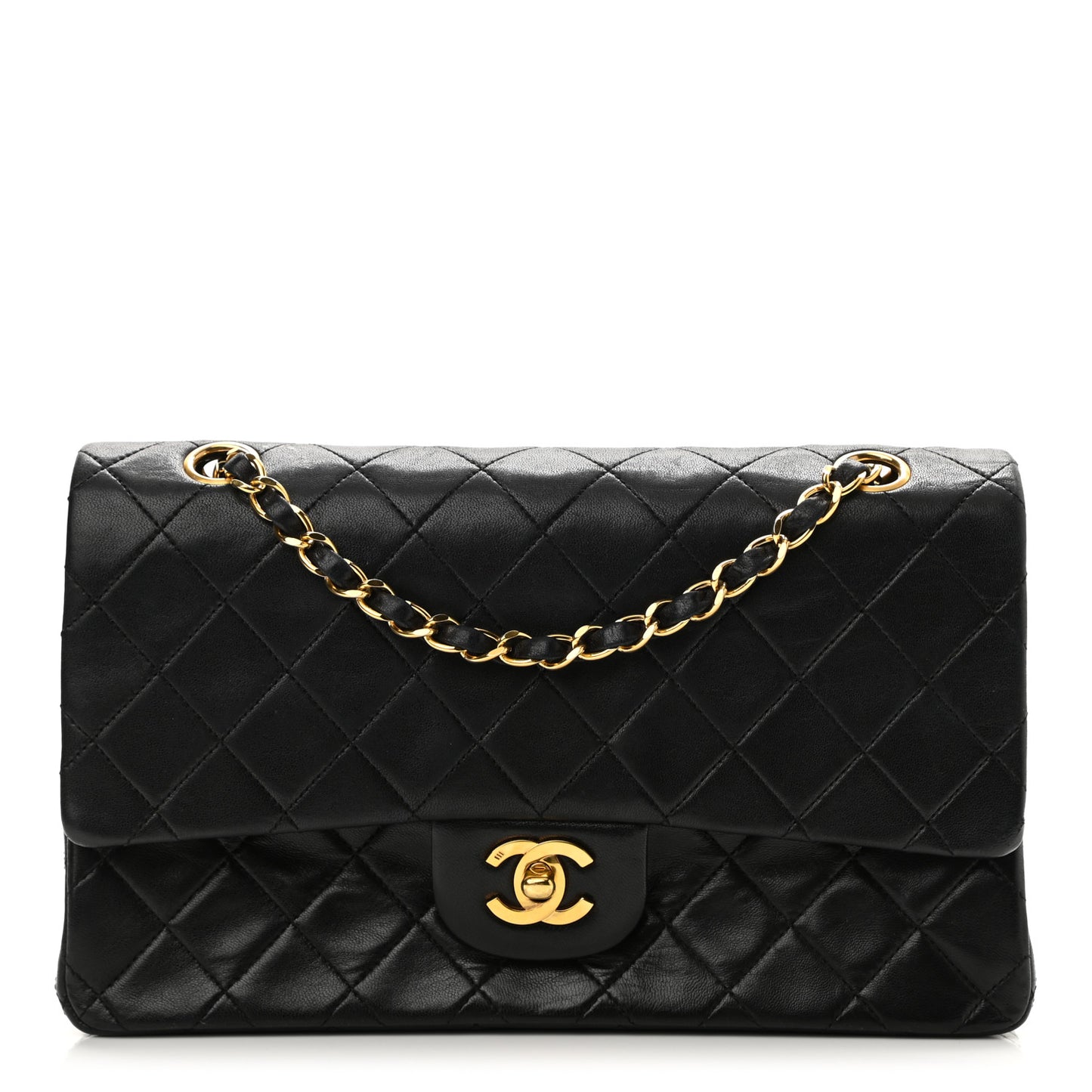 Lambskin Quilted Medium Double Flap Black