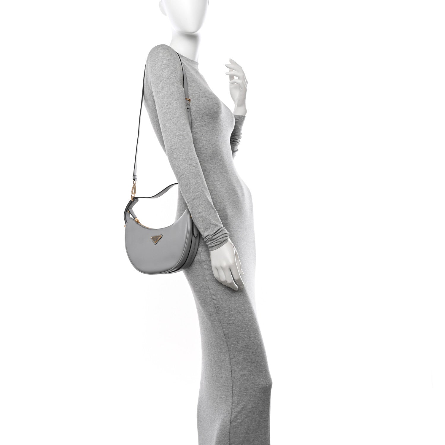 Prada Soft Calfskin Arque Shoulder Bag Ardesia 2 of 10