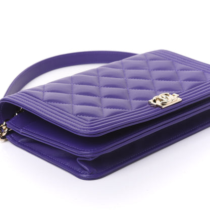 Chanel Lambskin Quilted Boy Wallet On Chain WOC Purple 5 of 10
