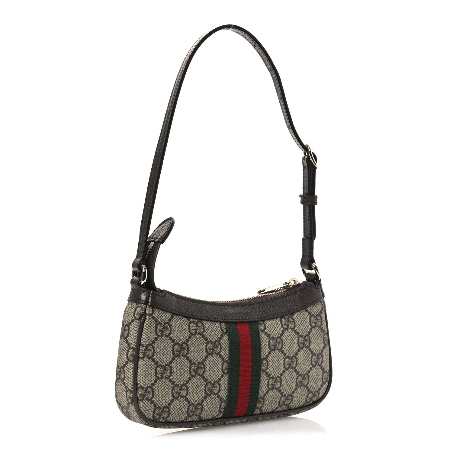 Gucci GG Supreme Monogram Textured Dollar Calfskin Web Mini Ophidia Shoulder Bag Beige Ebony New Acero 3 of 12