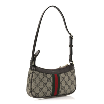 Gucci GG Supreme Monogram Textured Dollar Calfskin Web Mini Ophidia Shoulder Bag Beige Ebony New Acero 3 of 12