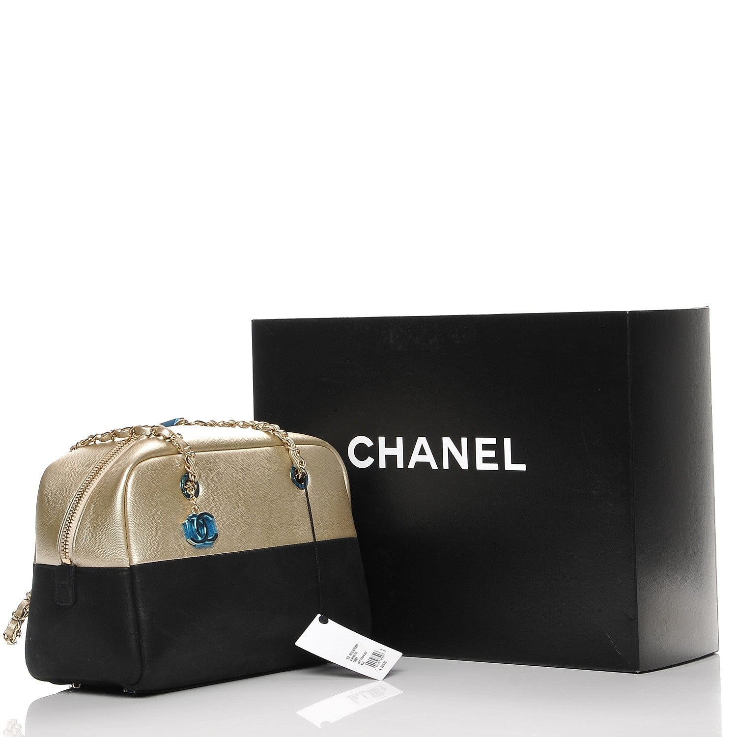 Chanel Caviar Iridescent Calfskin Duo Bowling Bag Black Light Gold 8 of 8
