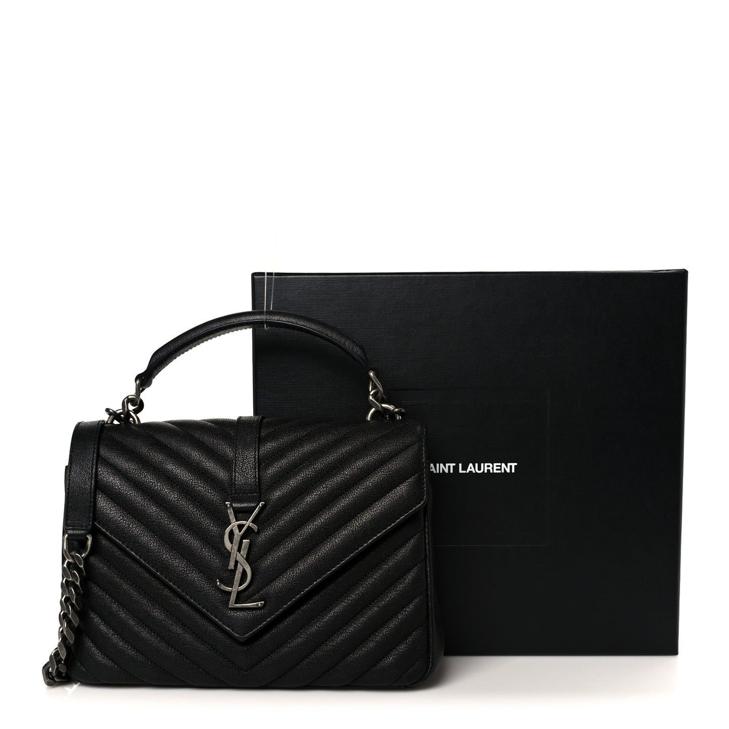 Sheepskin Matelasse Chevron Monogram Medium College Bag Black